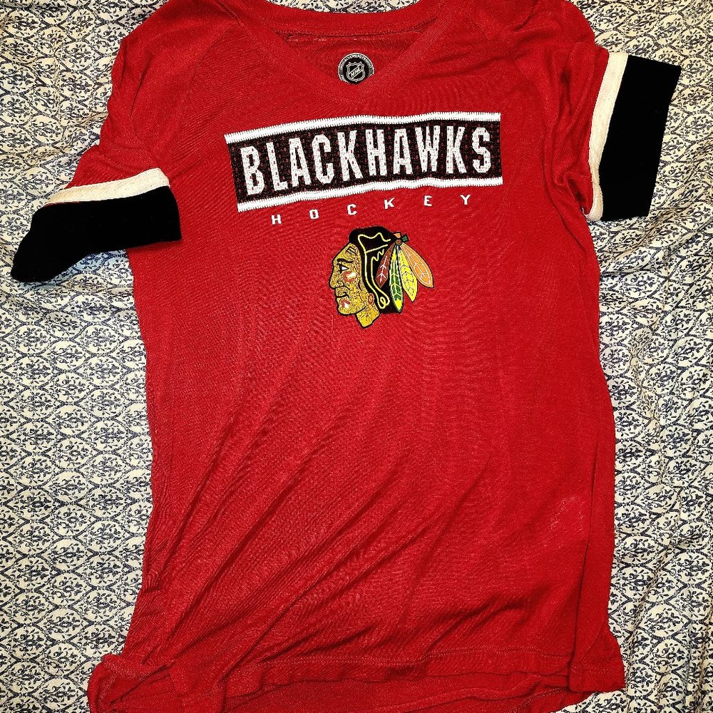 Like new girls Blackhawks authentic NHL short sleeve jersey tee